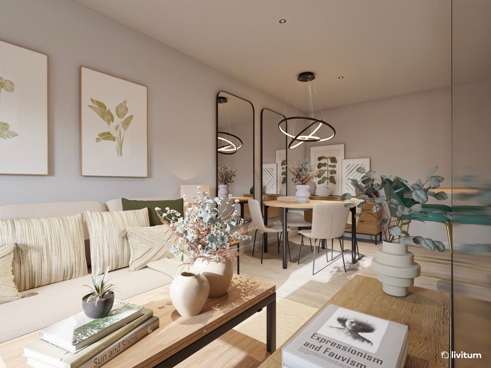 Moderno salón comedor pequeño de 16 m² estrecho y alargado con cocina abierta