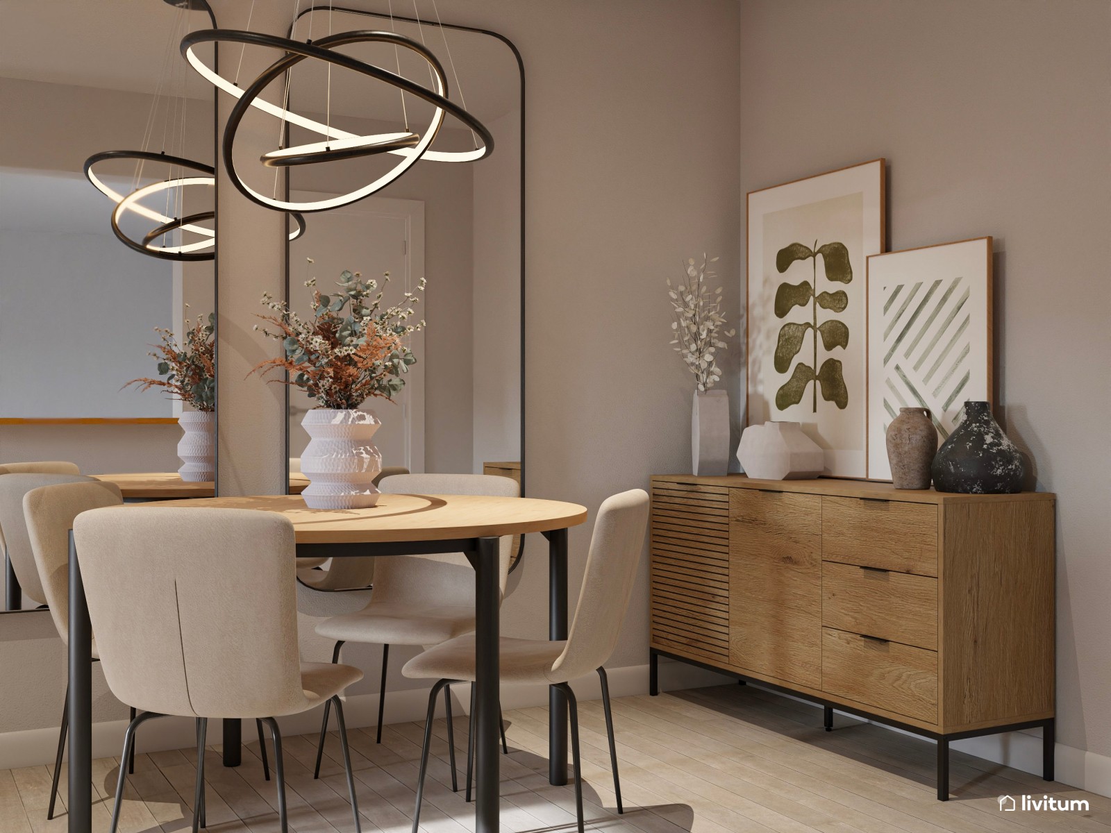 Moderno salón comedor pequeño de 16 m² estrecho y alargado con cocina abierta