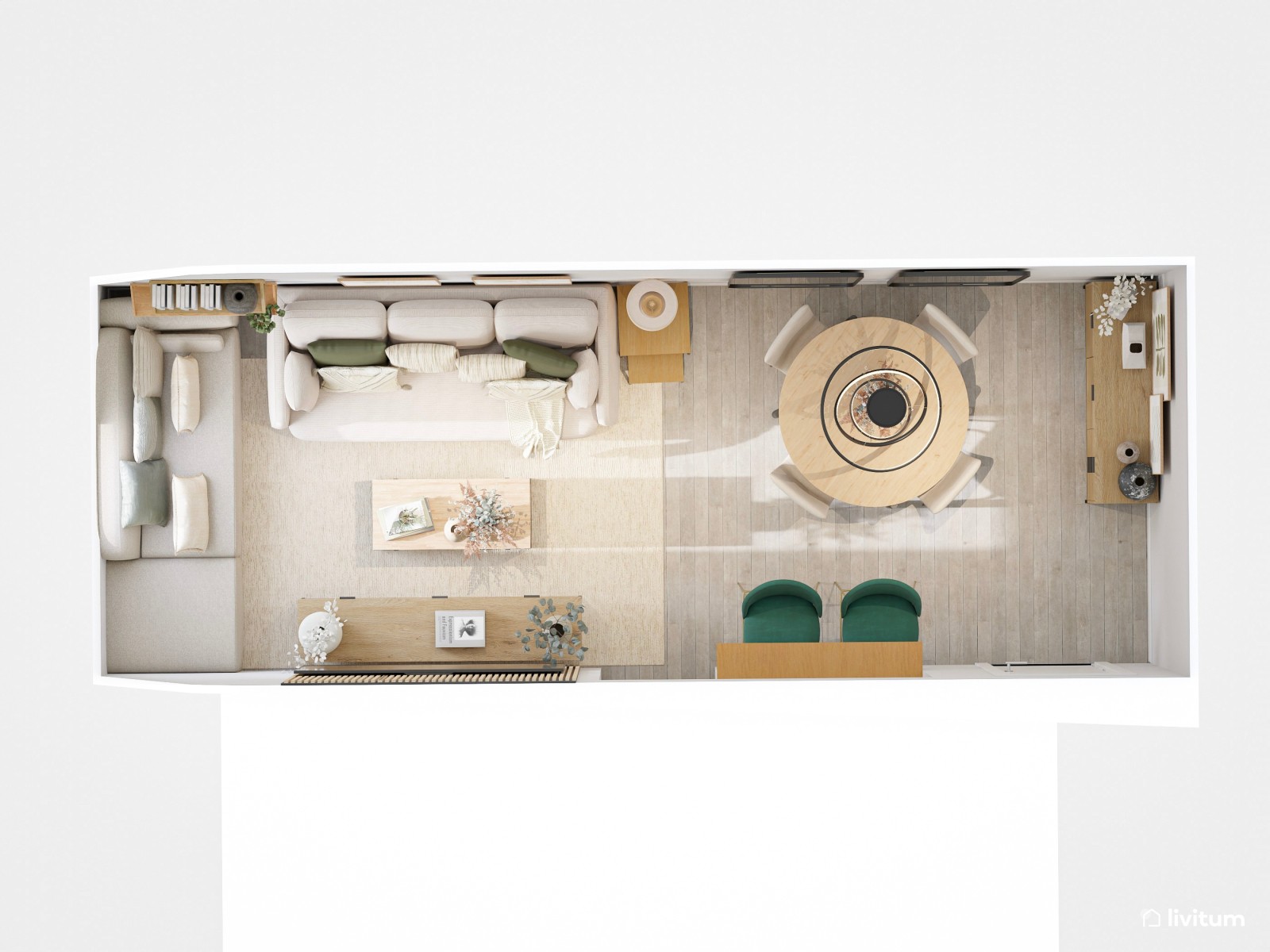 Moderno salón comedor pequeño de 16 m² estrecho y alargado con cocina abierta