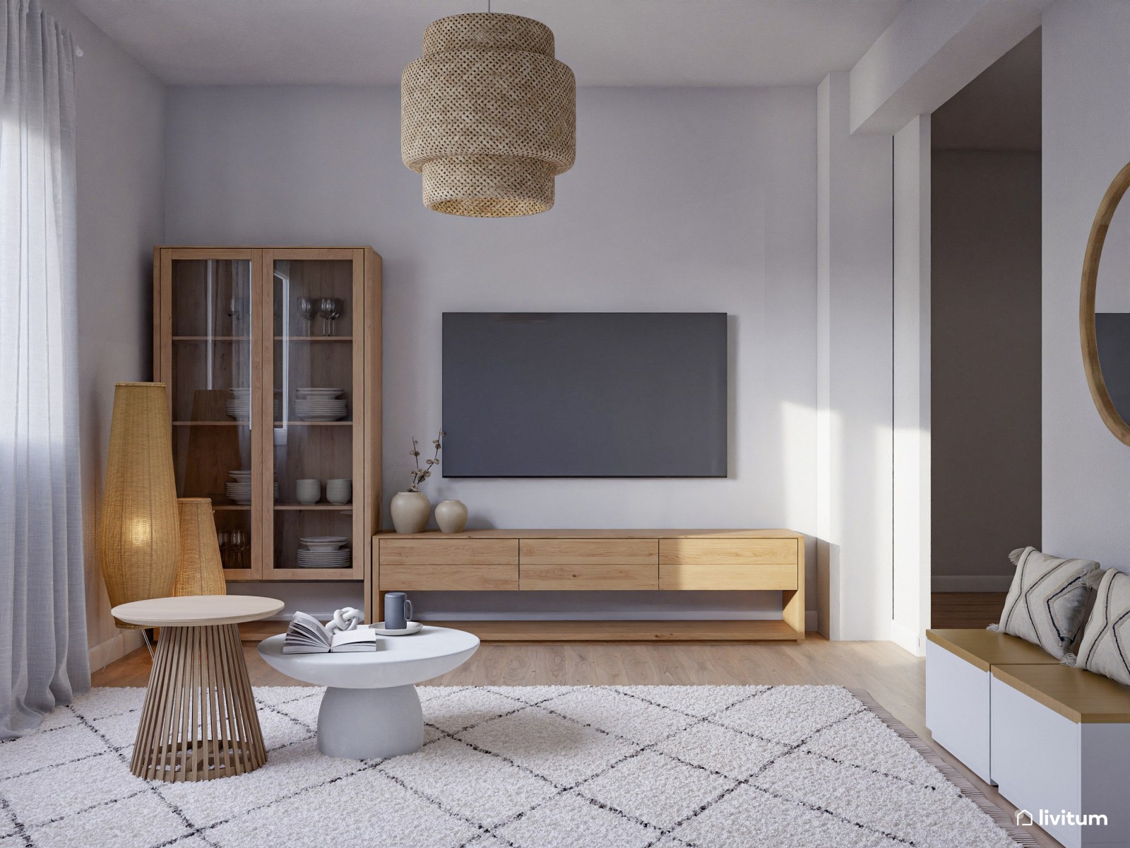 Moderno salón de 15 m² con impresionante obra abstracta XXL