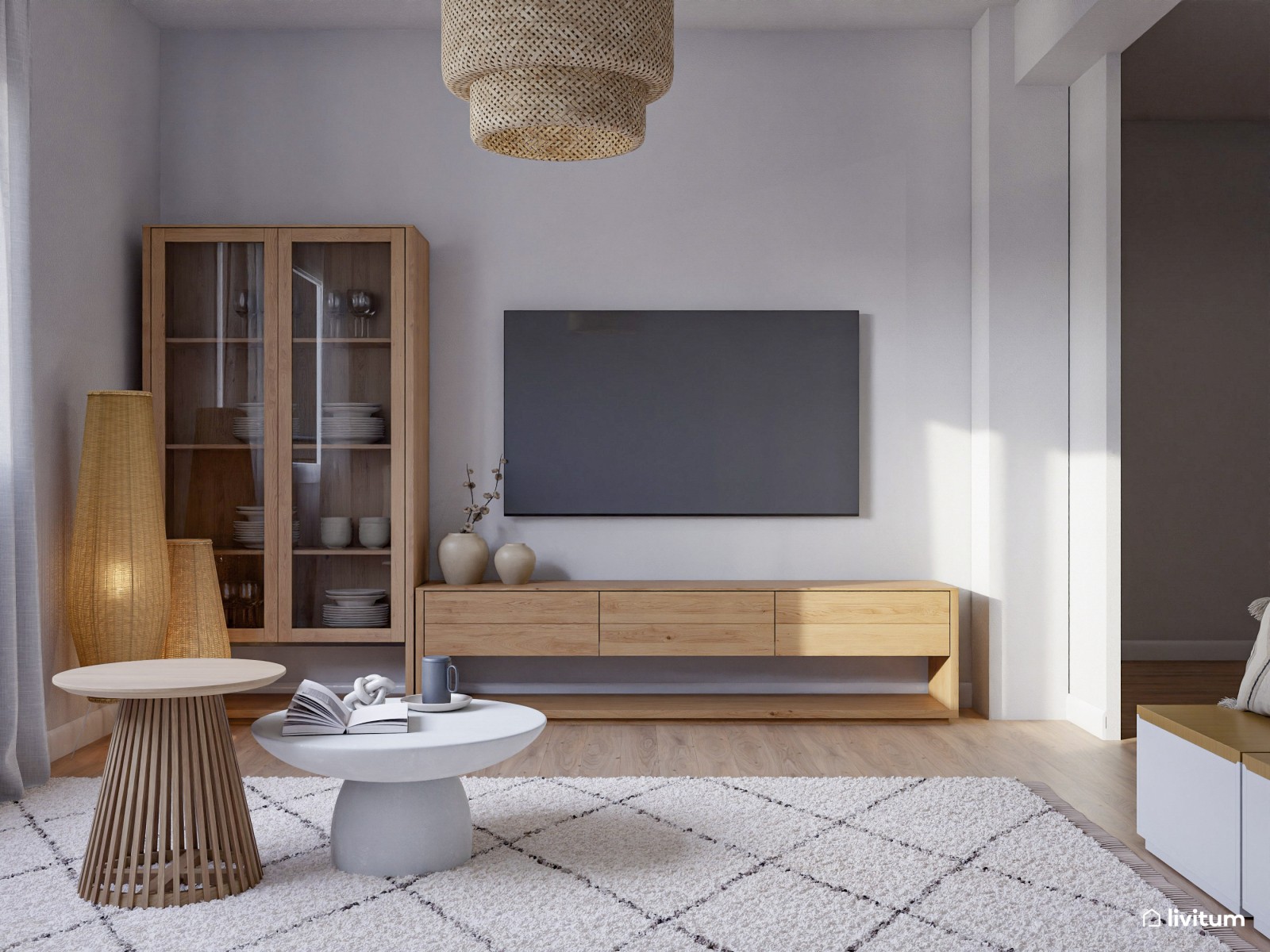 Moderno salón de 15 m² con impresionante obra abstracta XXL