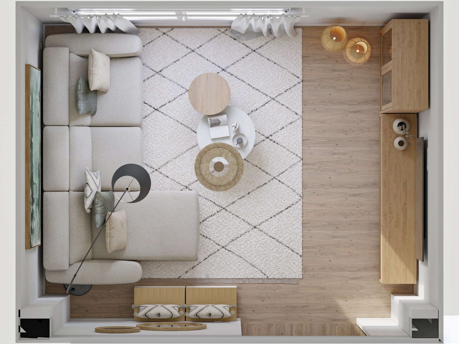Moderno salón de 15 m² con impresionante obra abstracta XXL