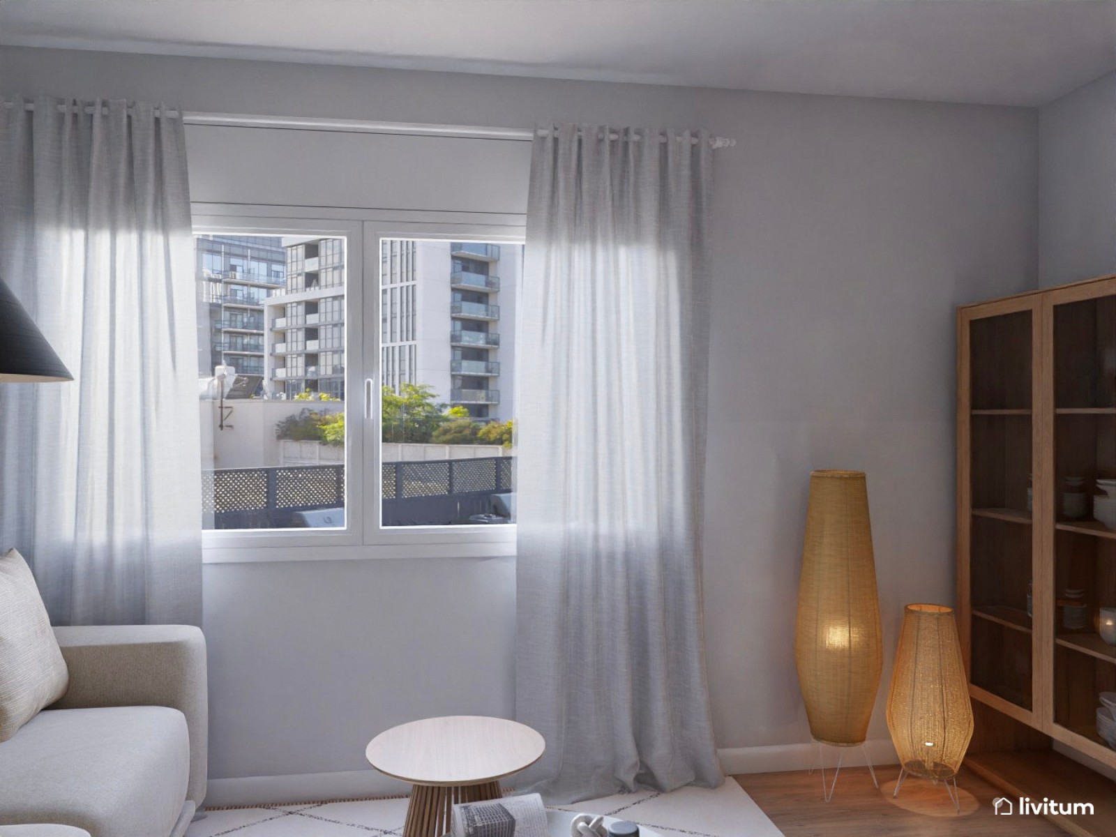Moderno salón de 15 m² con impresionante obra abstracta XXL