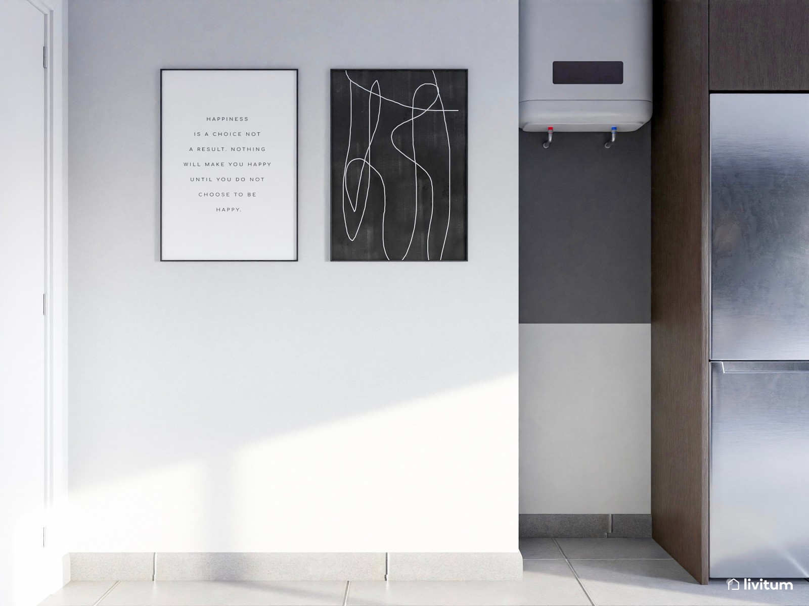 Moderno salón en escala de grises y luces cálidas