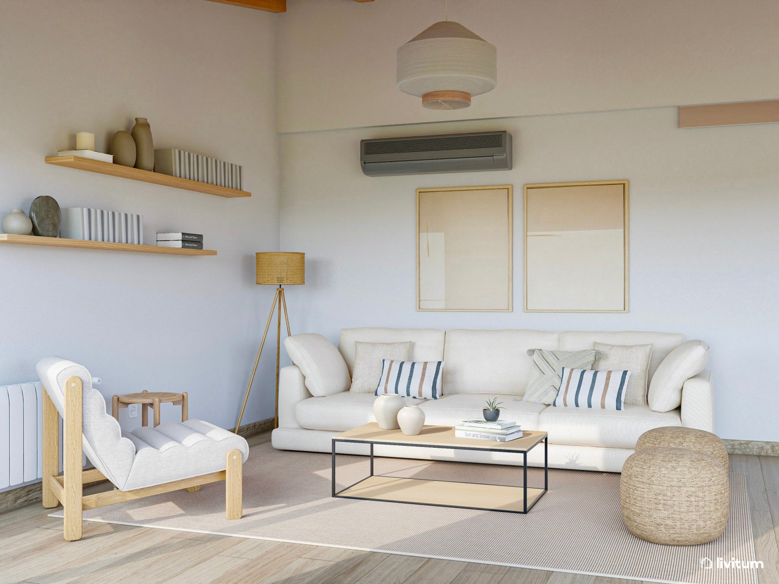 Moderno salón nórdico y rústico con fantásticas vistas