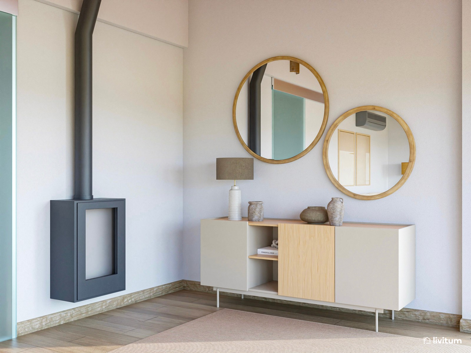 Moderno salón nórdico y rústico con fantásticas vistas