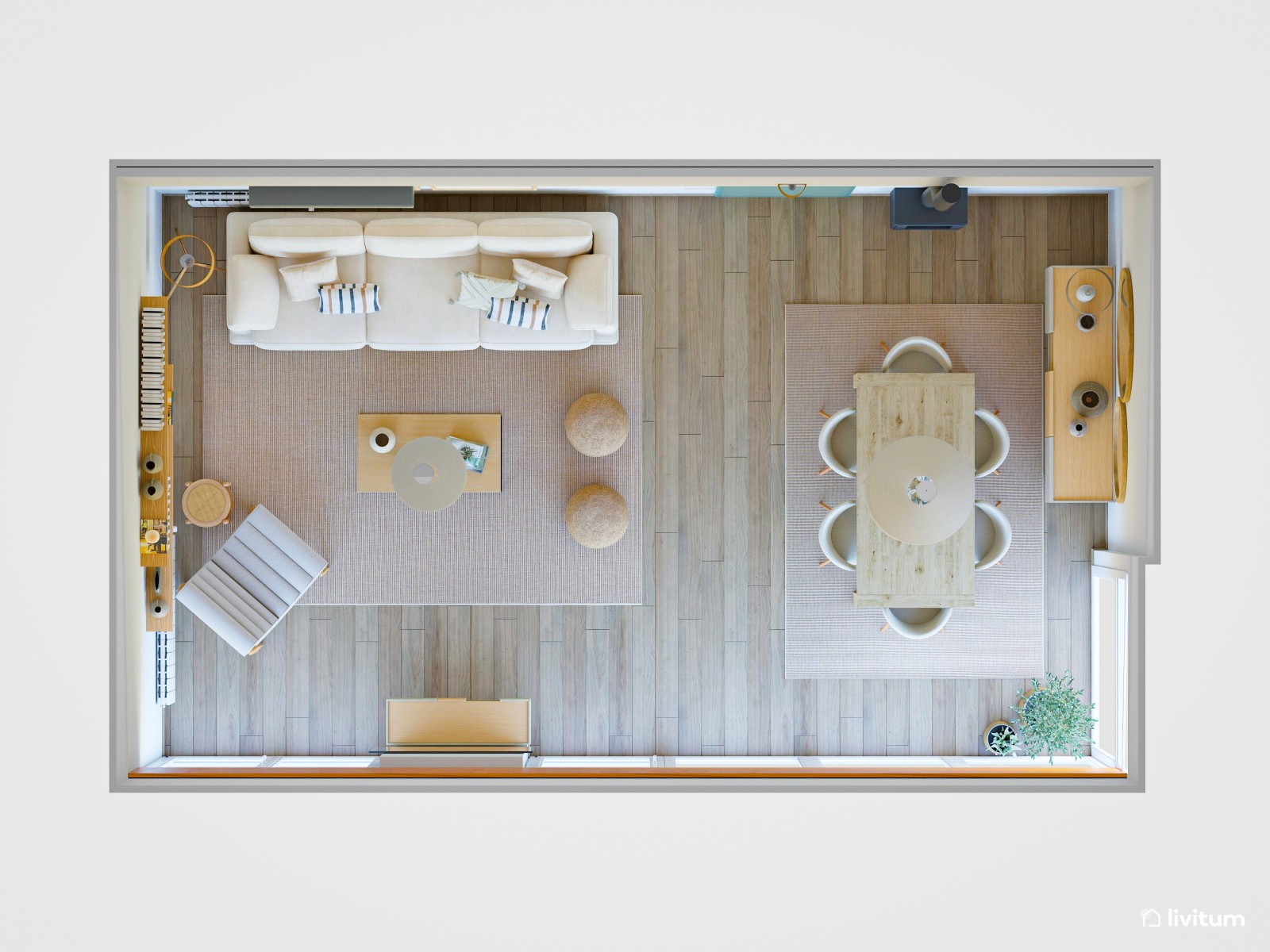 Moderno salón nórdico y rústico con fantásticas vistas