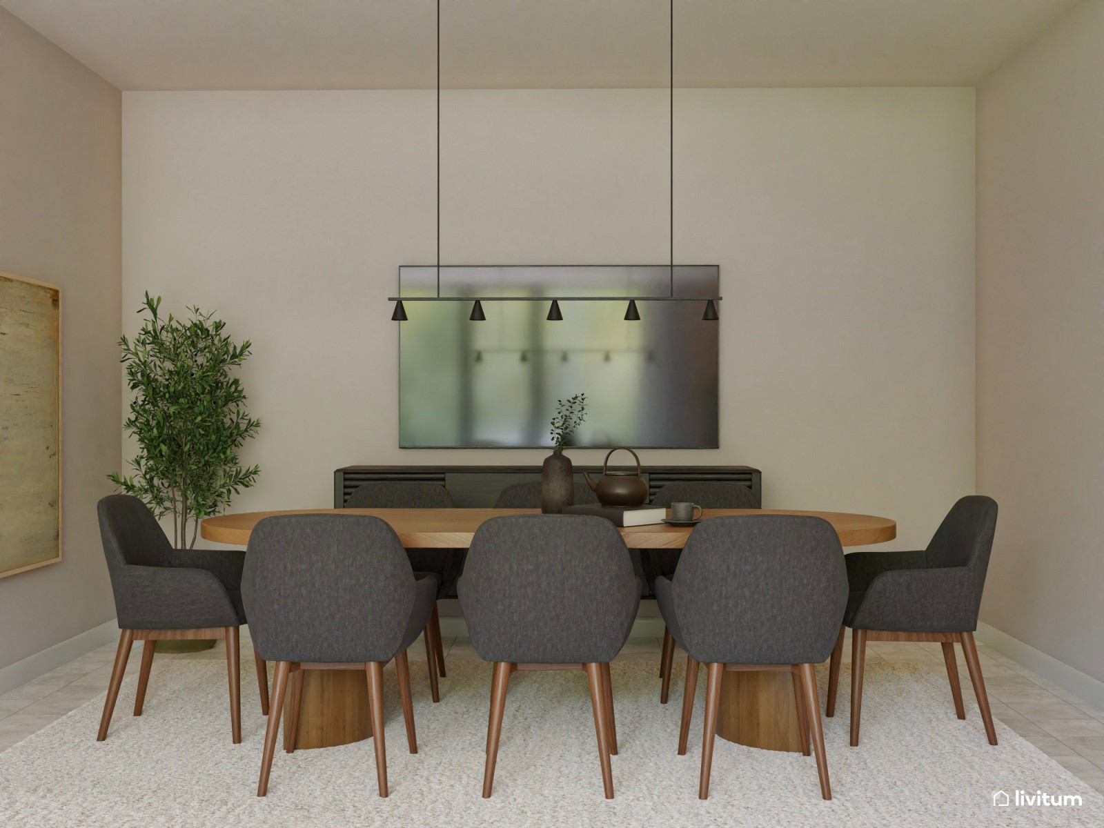  Oficina elegante y luminosa con muebles oscuros