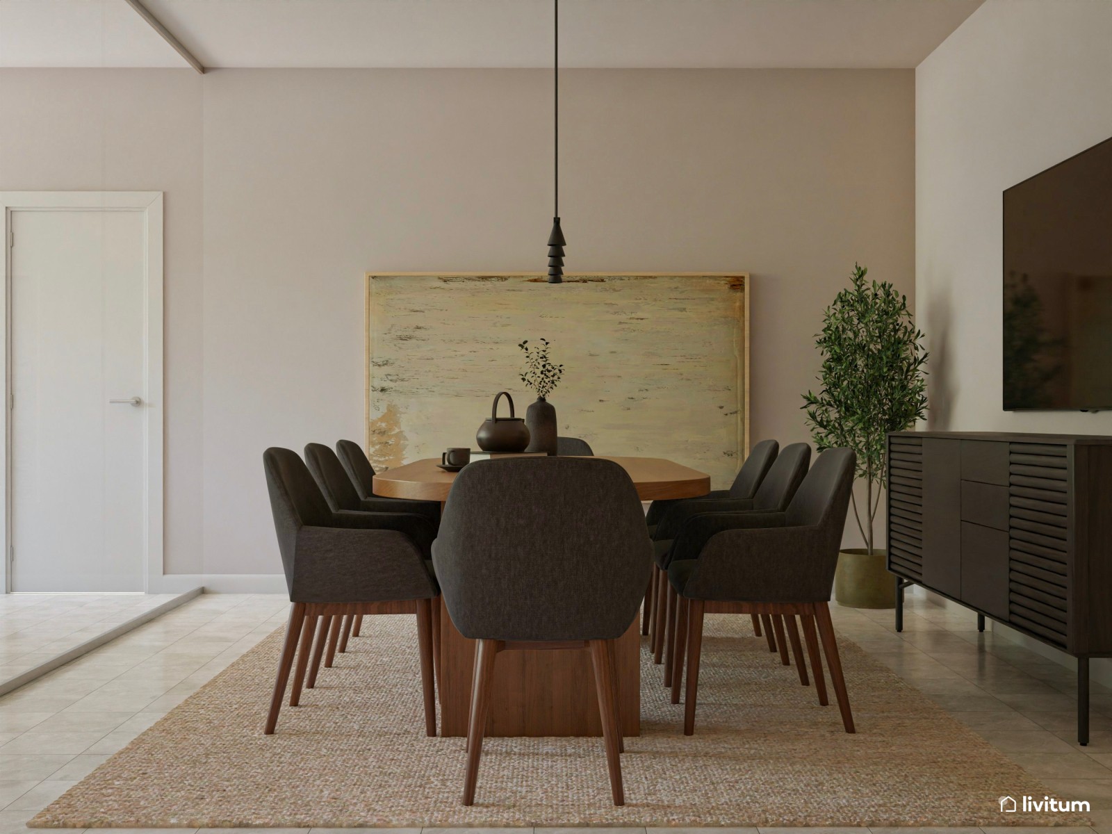  Oficina elegante y luminosa con muebles oscuros