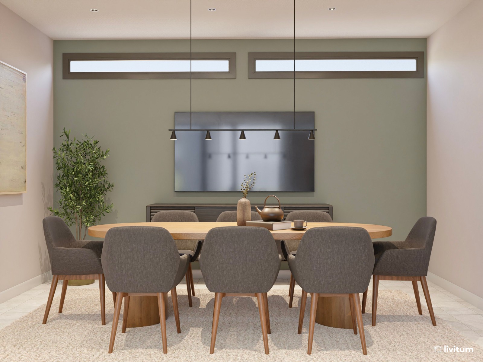  Oficina elegante y luminosa con muebles oscuros