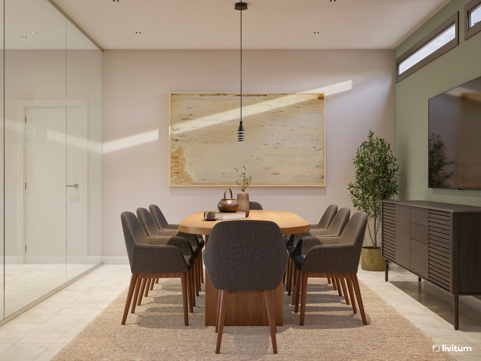  Oficina elegante y luminosa con muebles oscuros