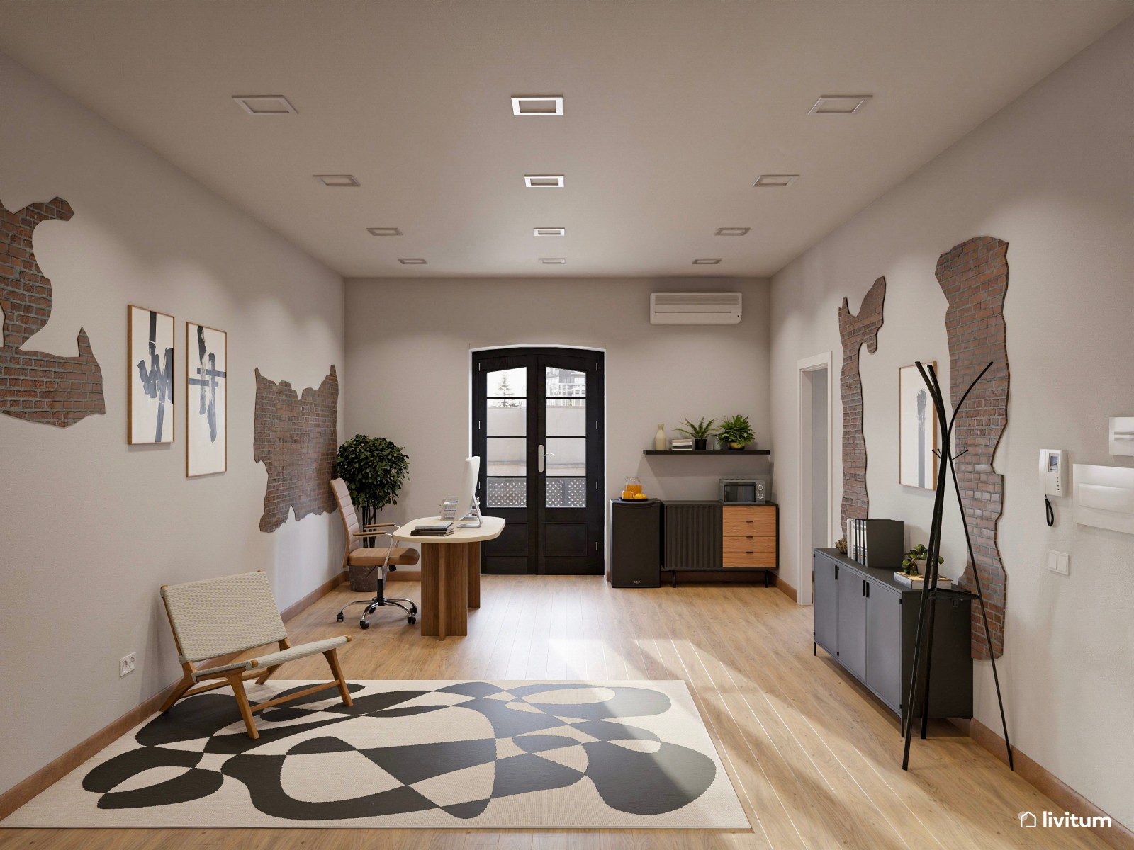  Oficina moderna e industrial en ambiente apacible