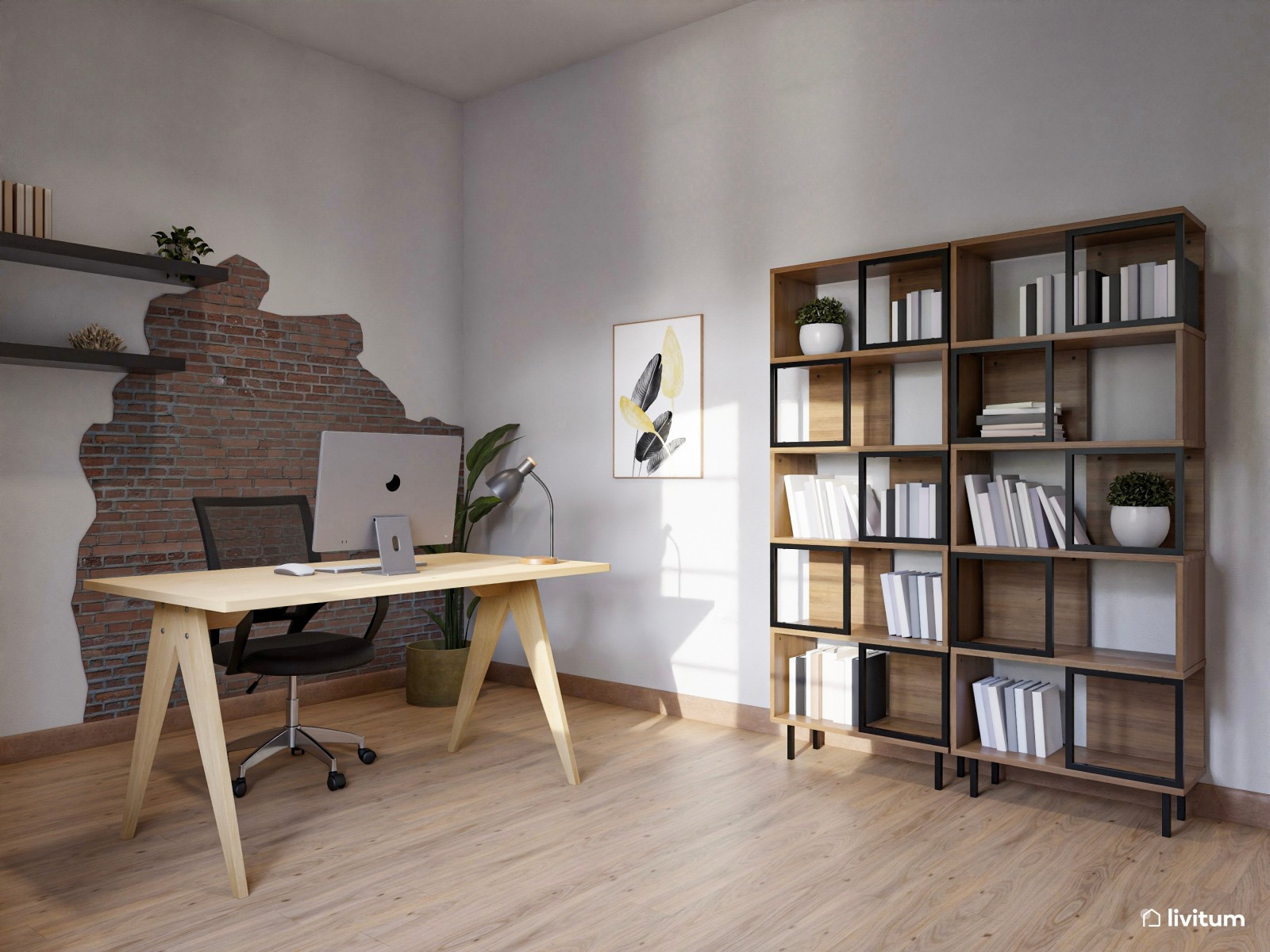  Oficina moderna e industrial en ambiente apacible