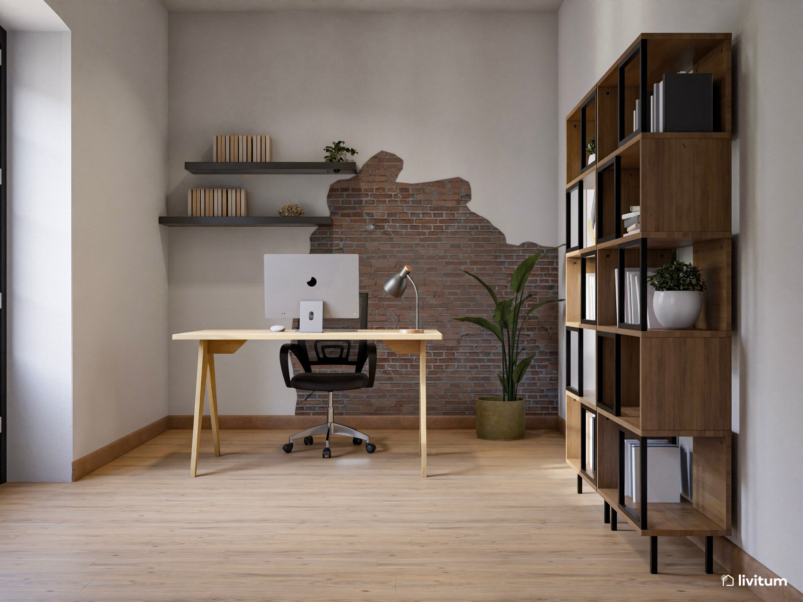  Oficina moderna e industrial en ambiente apacible