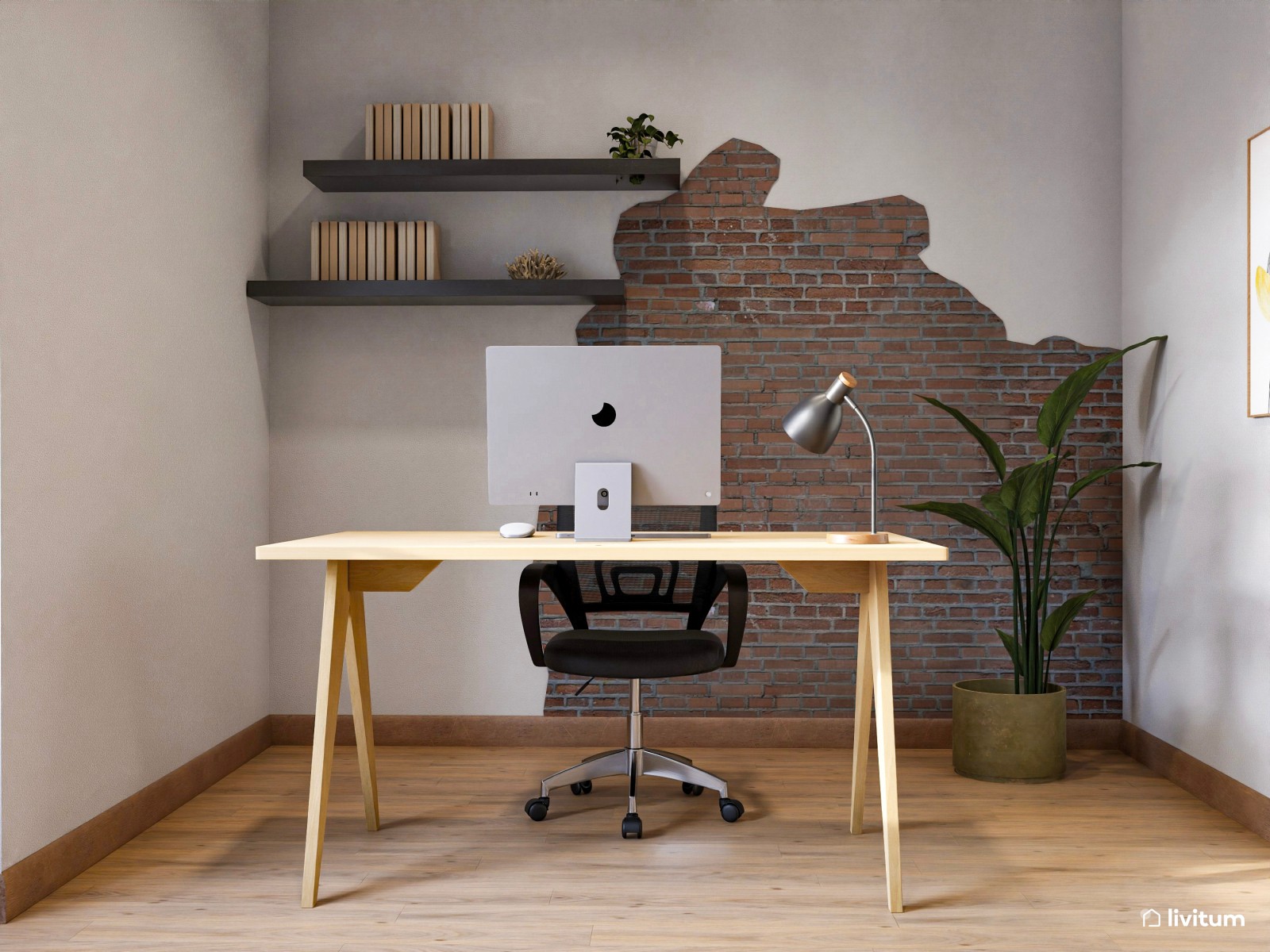  Oficina moderna e industrial en ambiente apacible