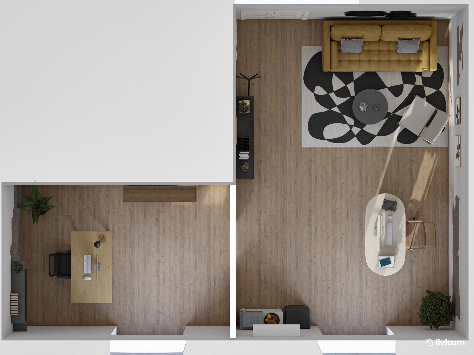  Oficina moderna e industrial en ambiente apacible