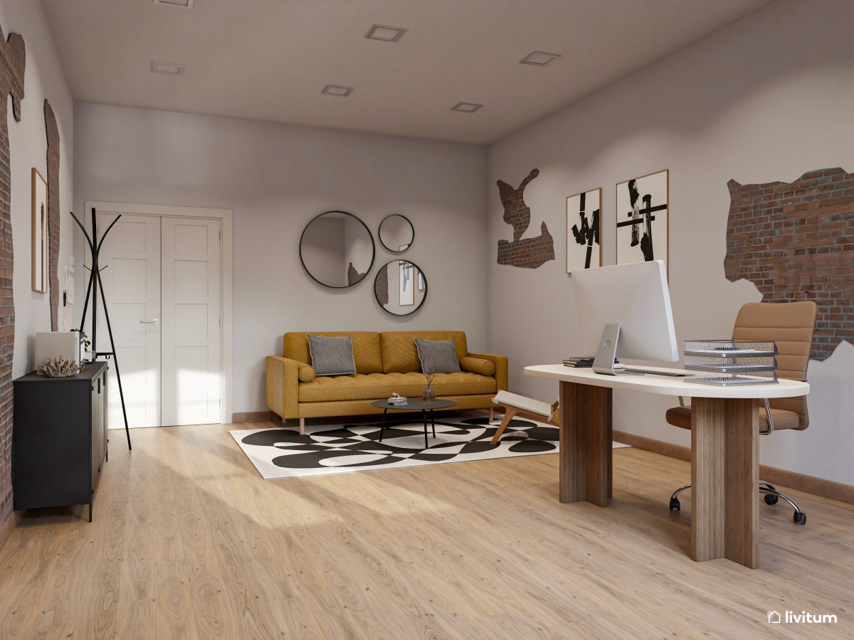 Oficina moderna e industrial en ambiente apacible