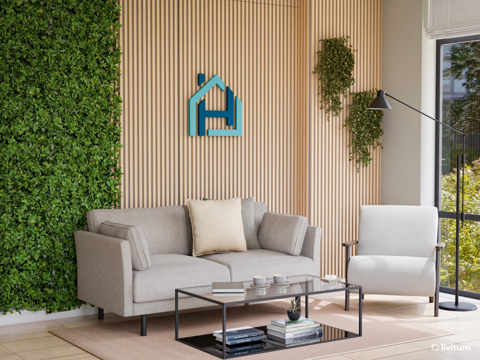 Oficina moderna y luminosa con decoración biofílica