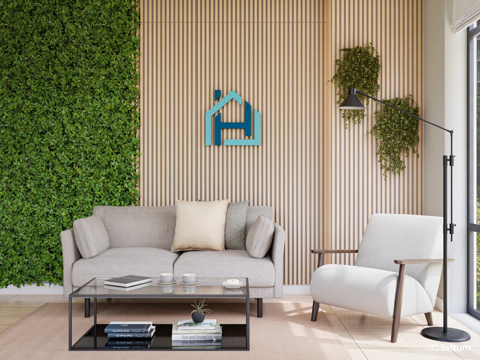 Oficina moderna y luminosa con decoración biofílica