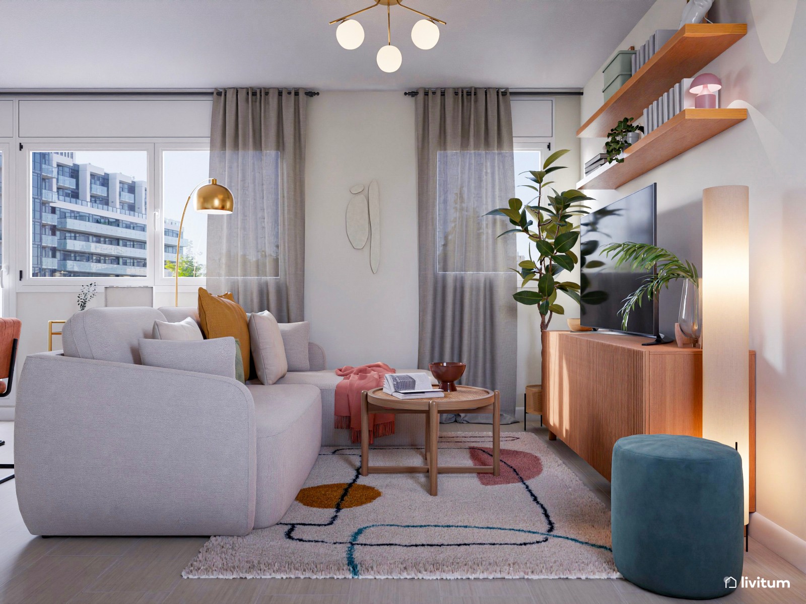 Original y colorido salón comedor de estilo ecléctico-moderno