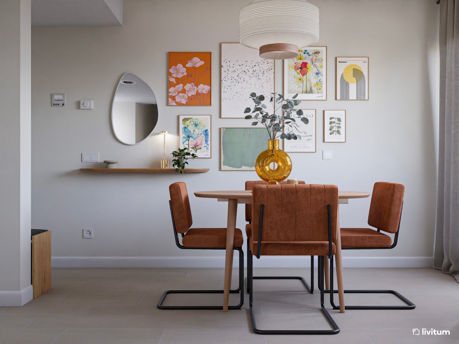 Original y colorido salón comedor de estilo ecléctico-moderno