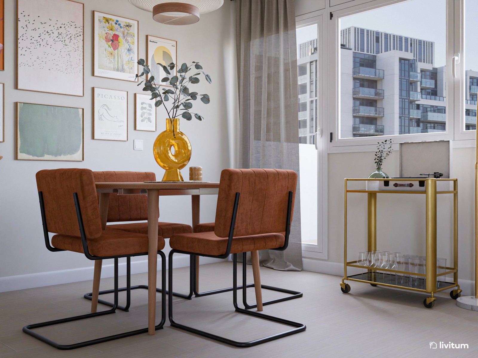 Original y colorido salón comedor de estilo ecléctico-moderno