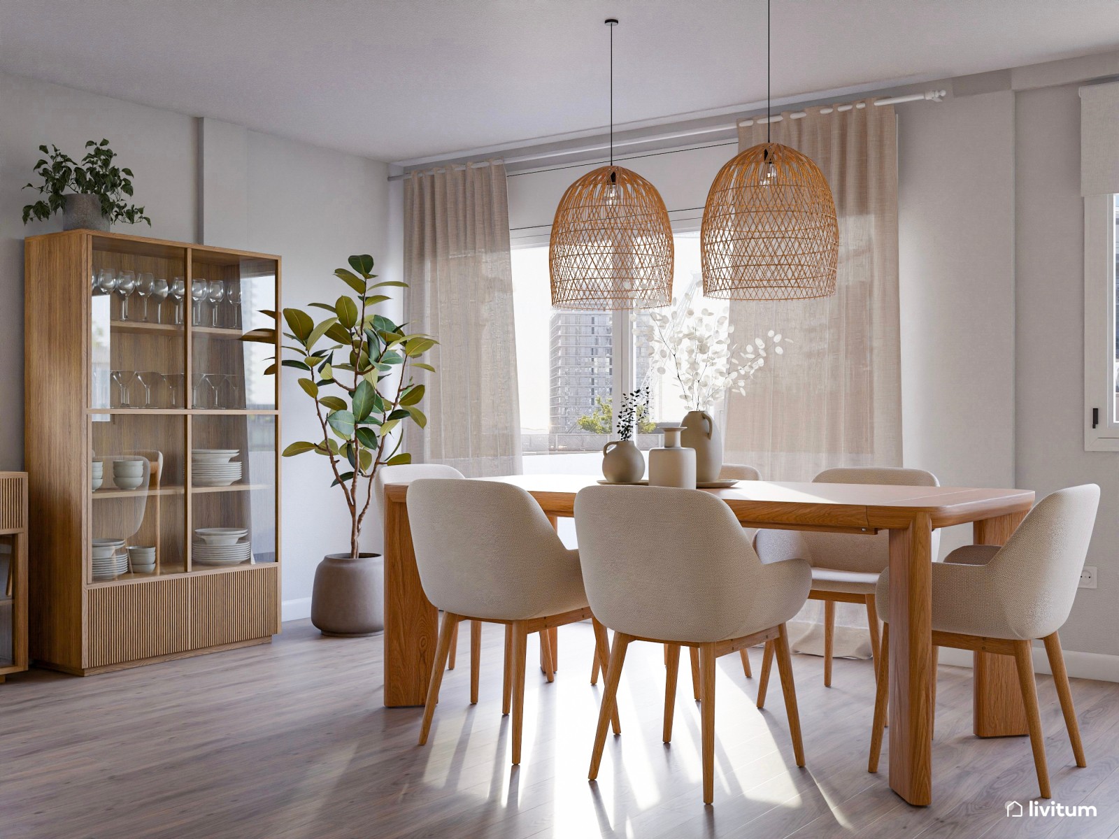 Papel pintado, toques de beige y luz natural dan vida a este acogedor salón