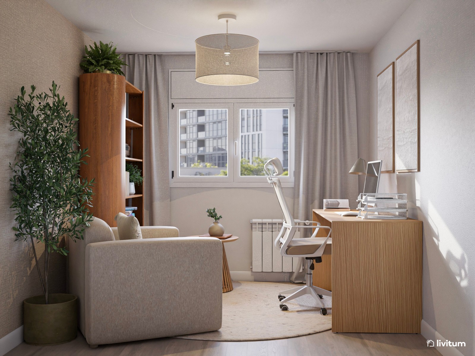 Pequeño despacho de estilo nórdico con cómoda butaca