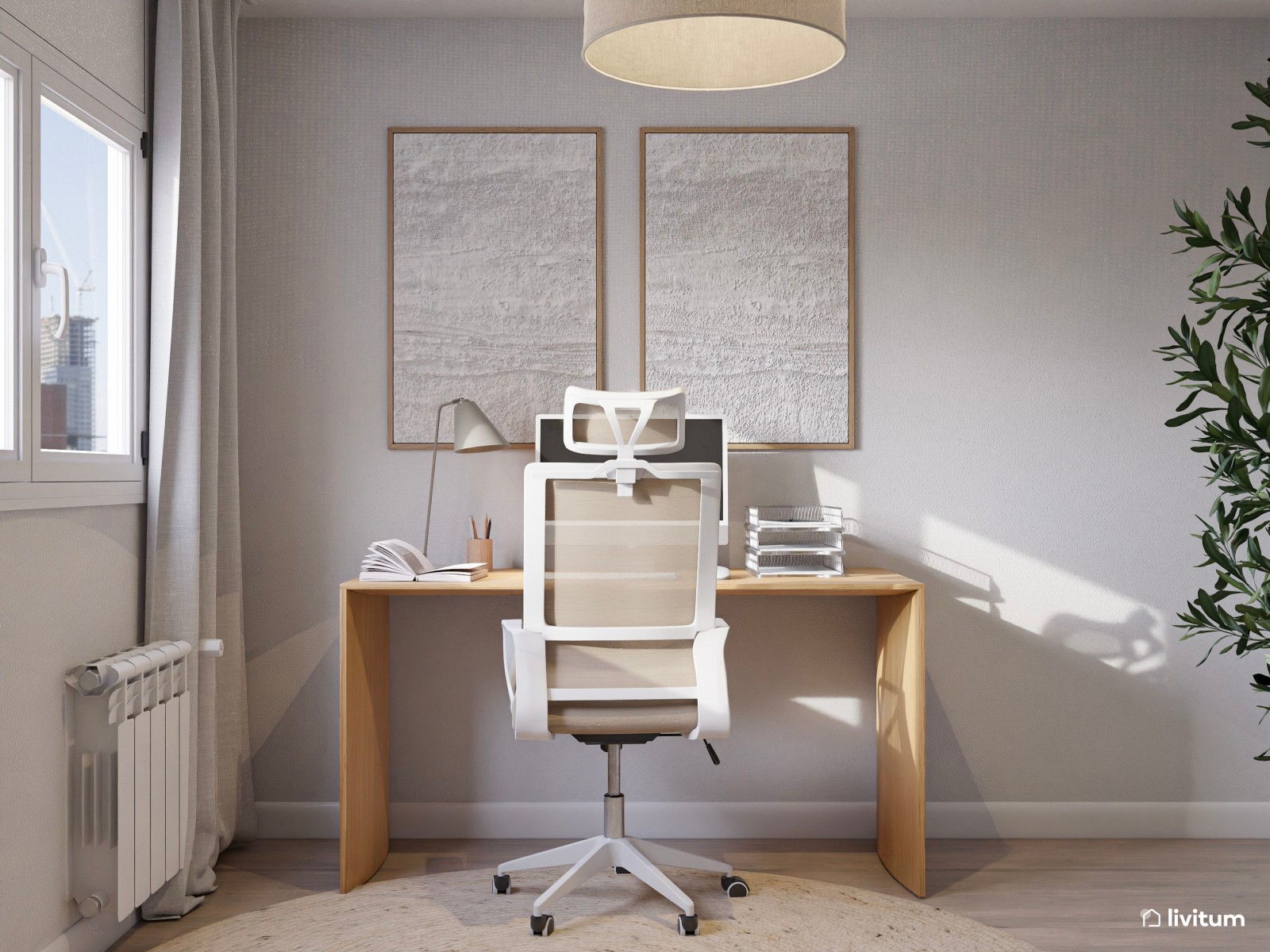 Pequeño despacho de estilo nórdico con cómoda butaca