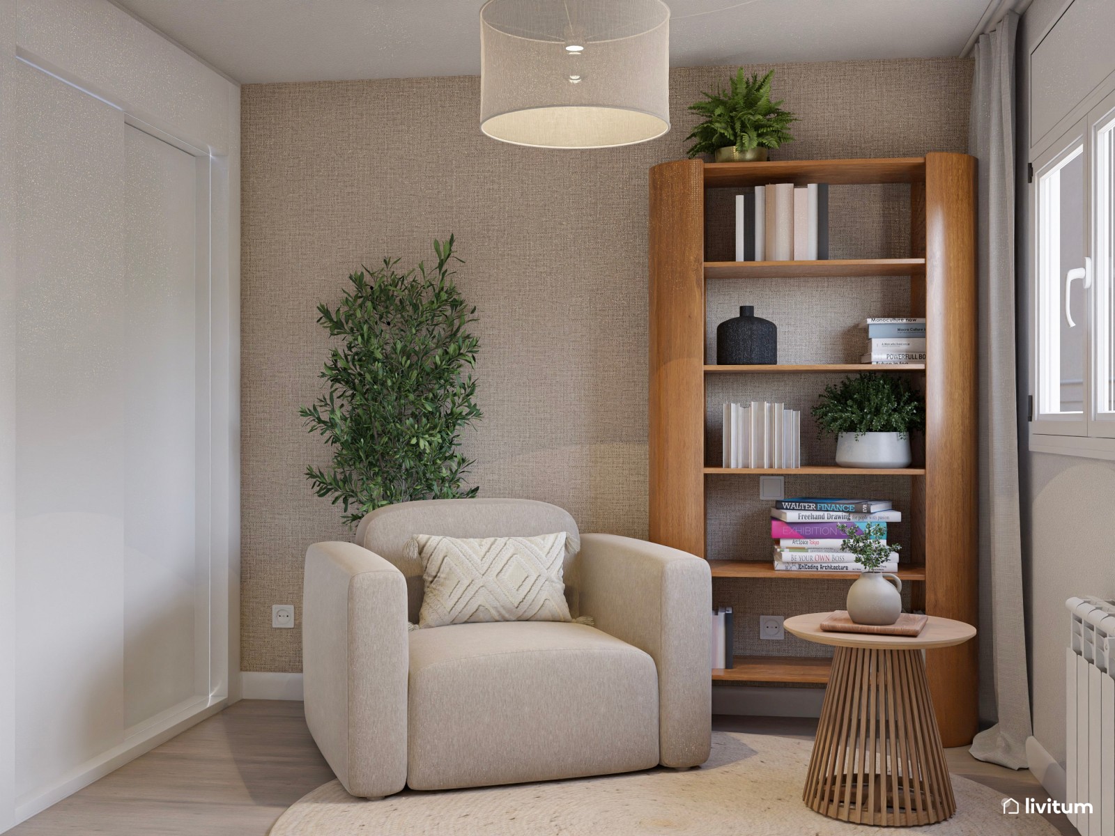 Pequeño despacho de estilo nórdico con cómoda butaca