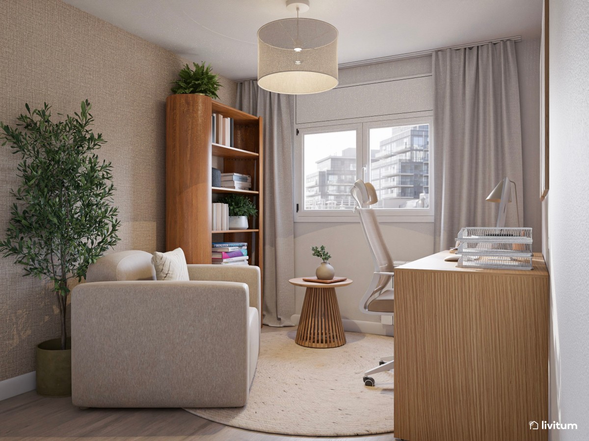 Pequeño despacho de estilo nórdico con cómoda butaca