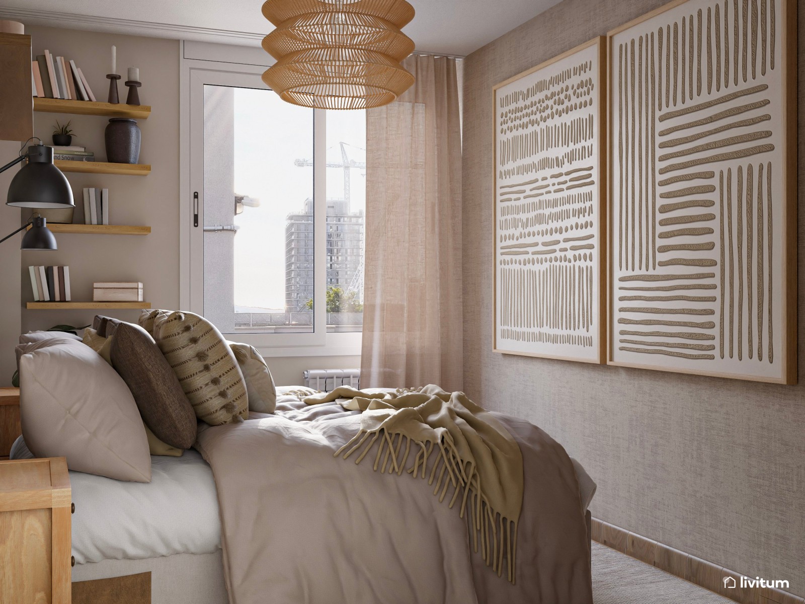 Pequeño dormitorio de estilo rústico moderno con detalles únicos