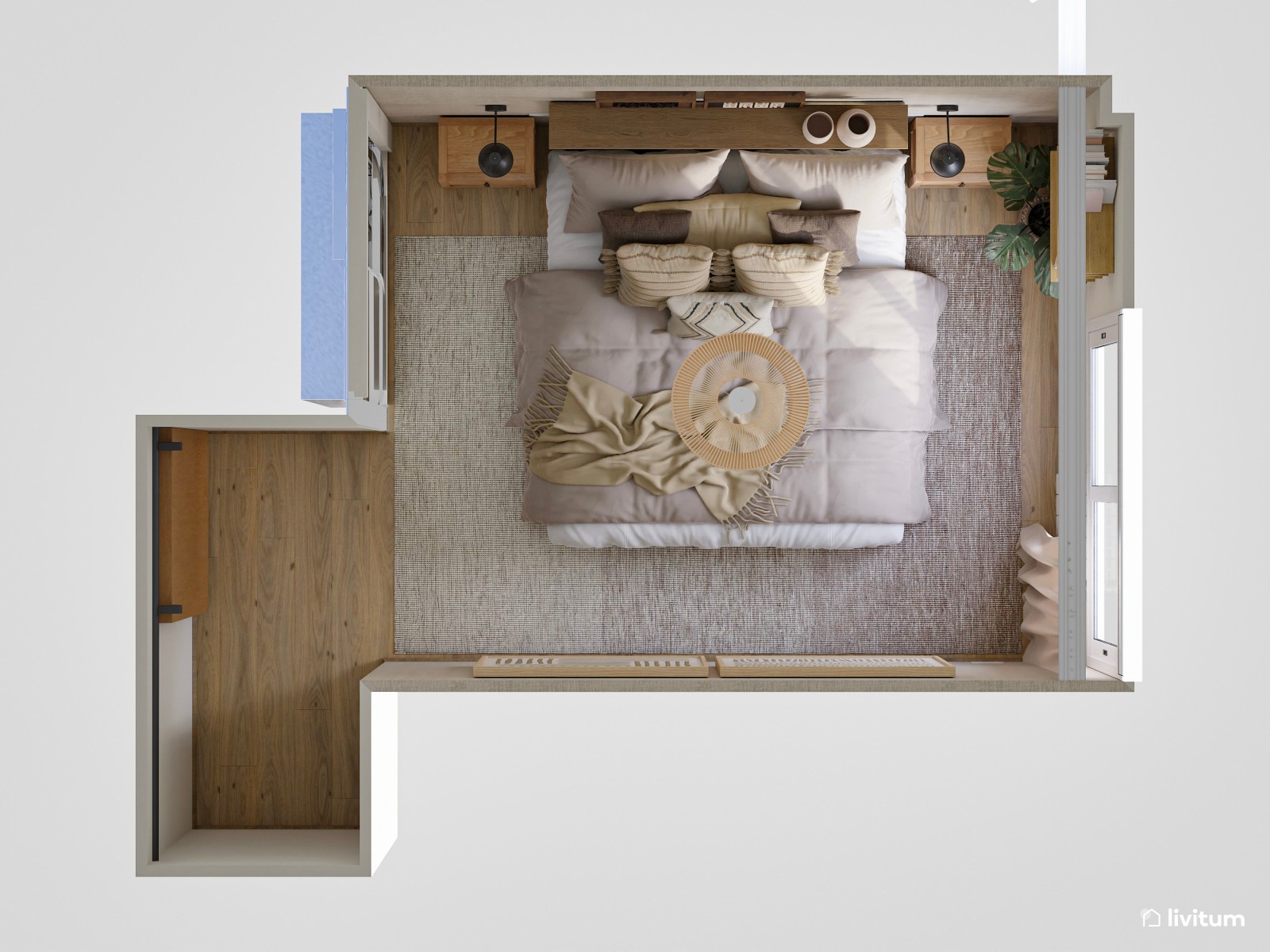 Pequeño dormitorio de estilo rústico moderno con detalles únicos