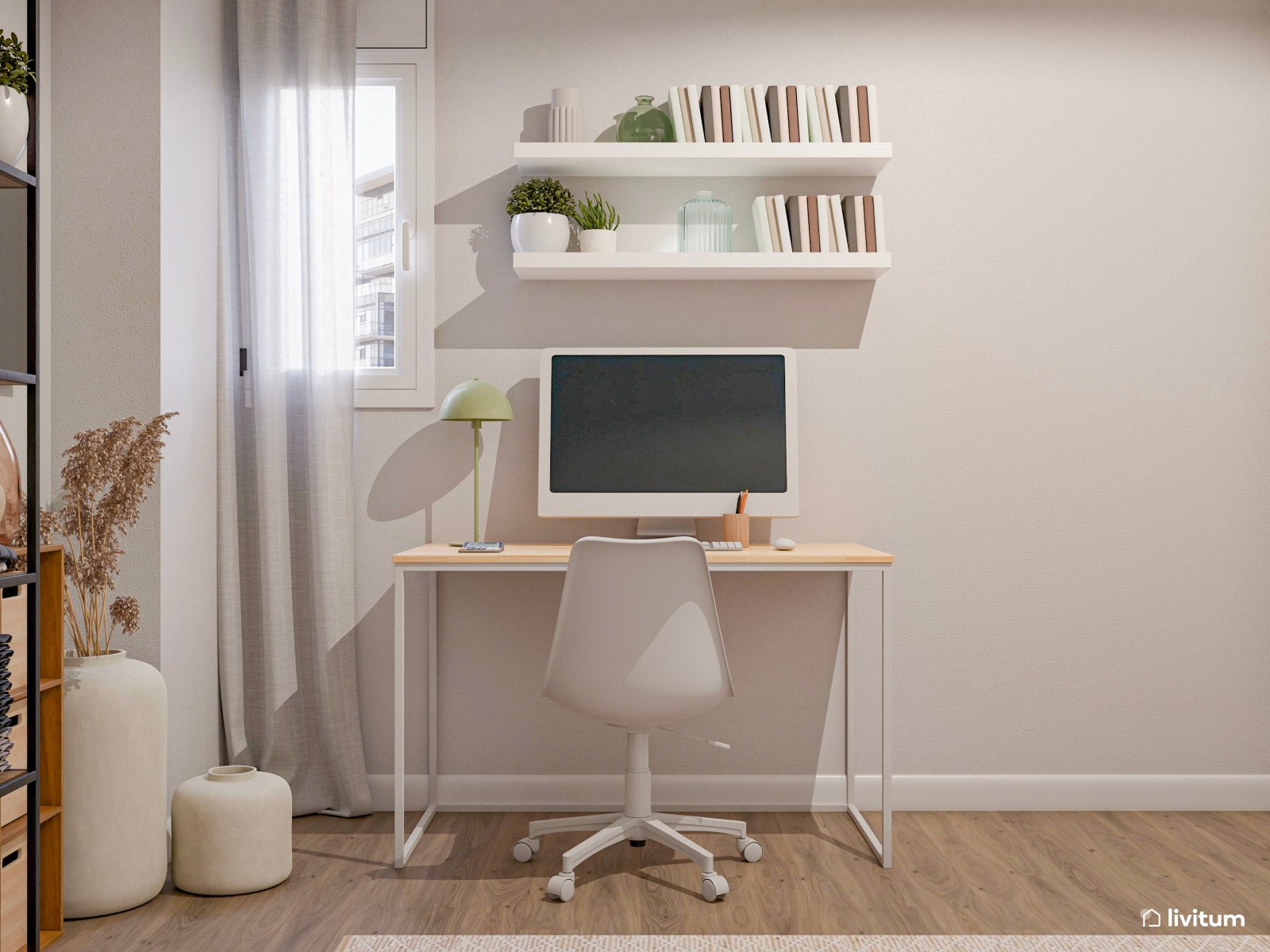 Pequeño dormitorio individual con escritorio de tan solo 8 m²