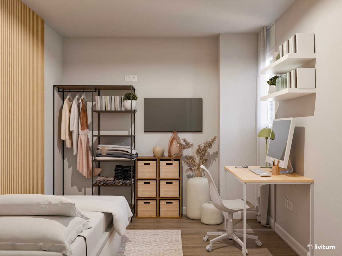 Pequeño dormitorio individual con escritorio de tan solo 8 m²
