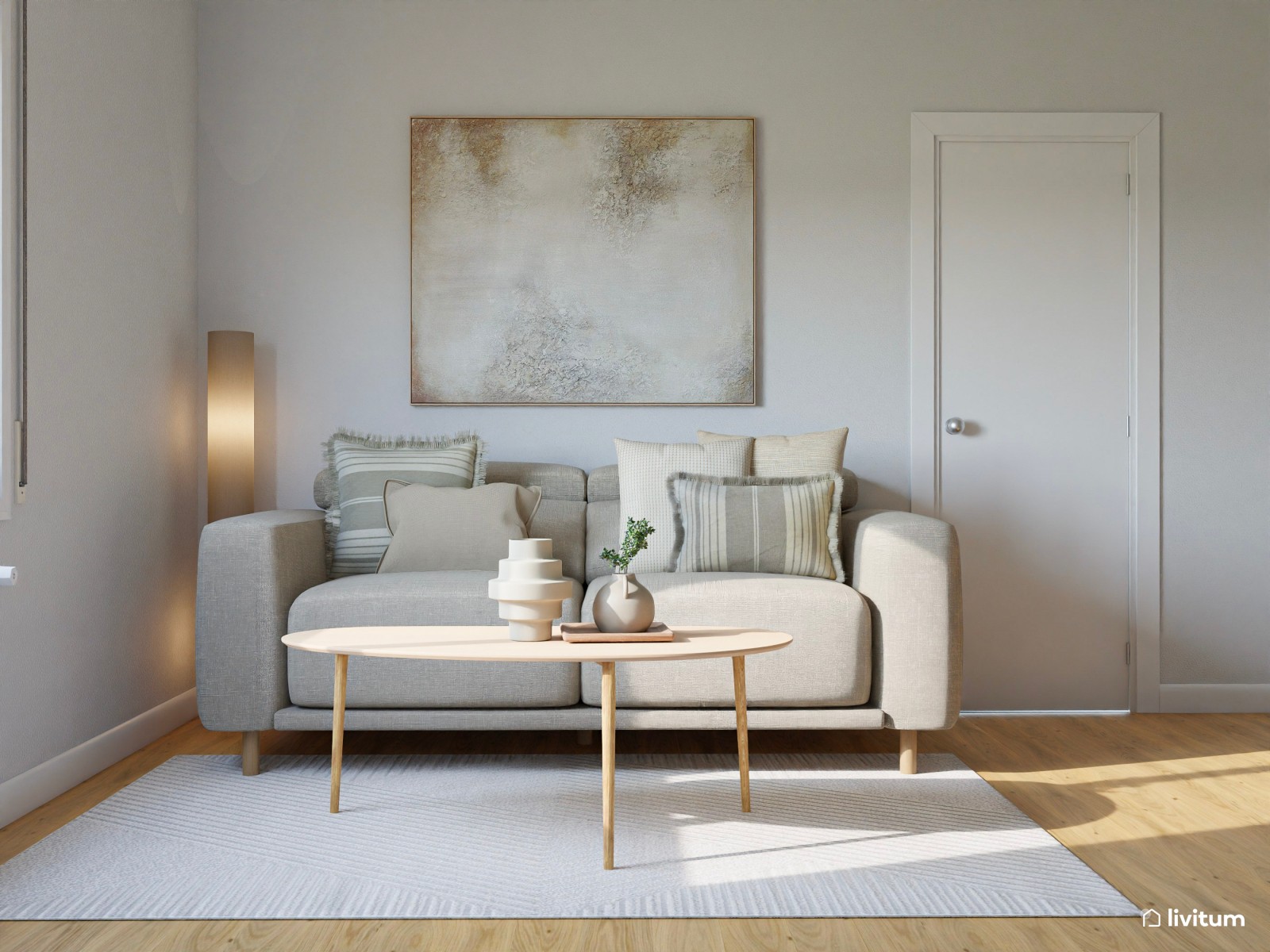 Pequeño salón comedor de 18 m² de estilo nórdico con detalles en verde