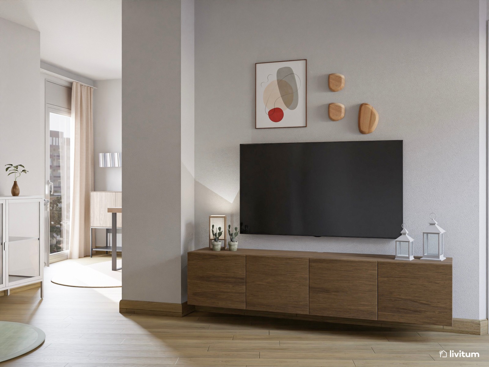 Pequeño salón moderno de planta irregular 