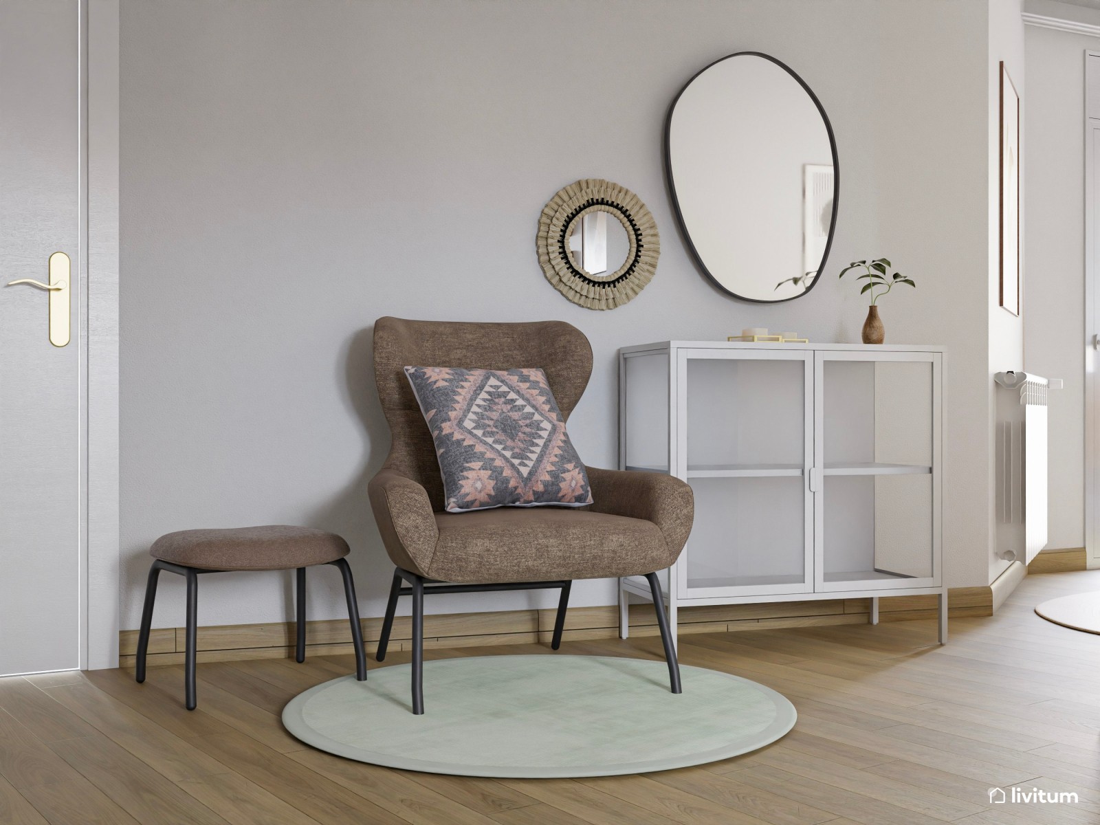 Pequeño salón moderno de planta irregular 