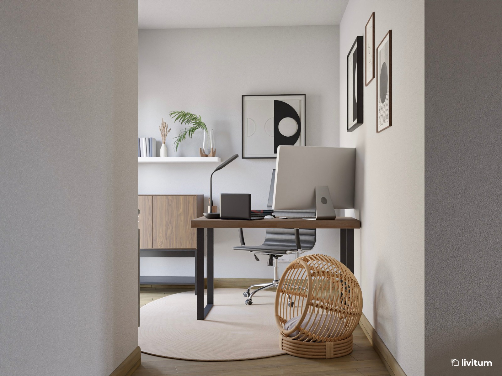 Pequeño salón moderno de planta irregular 