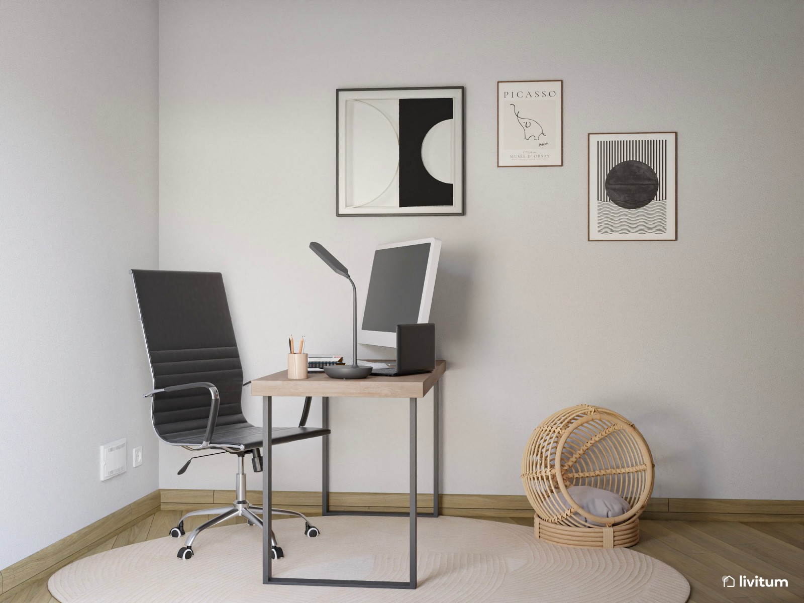 Pequeño salón moderno de planta irregular 