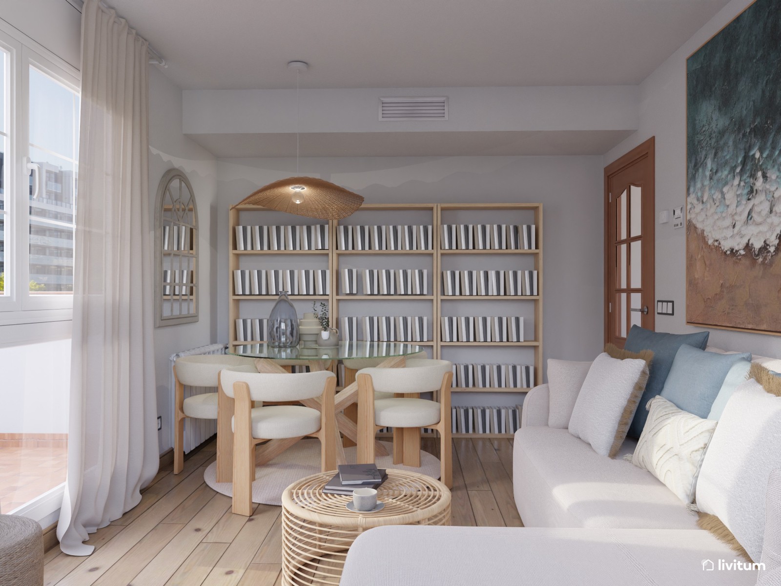 Pequeño y elegante salón comedor con muebles de diseño contemporáneo 