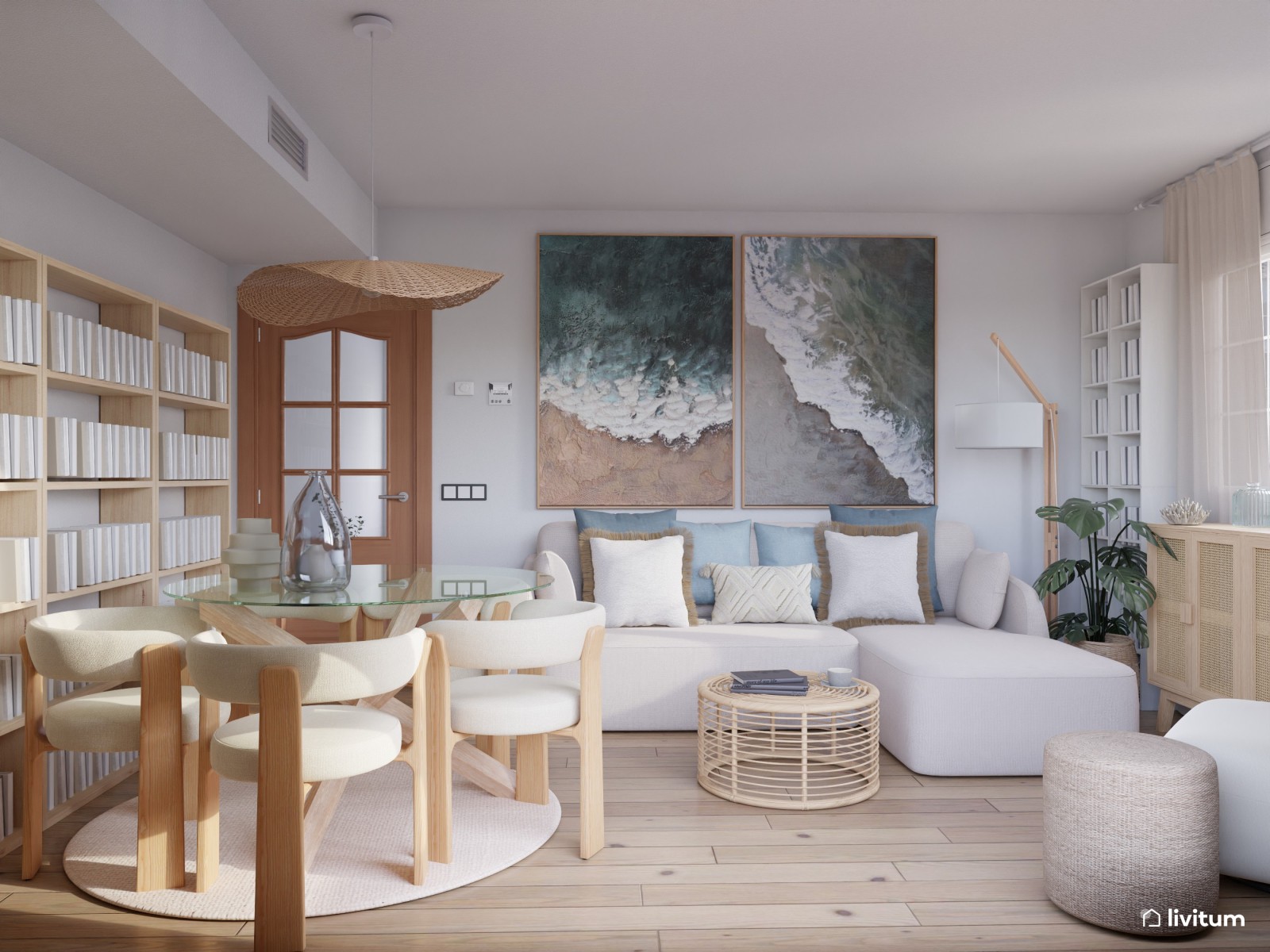 Pequeño y elegante salón comedor con muebles de diseño contemporáneo 