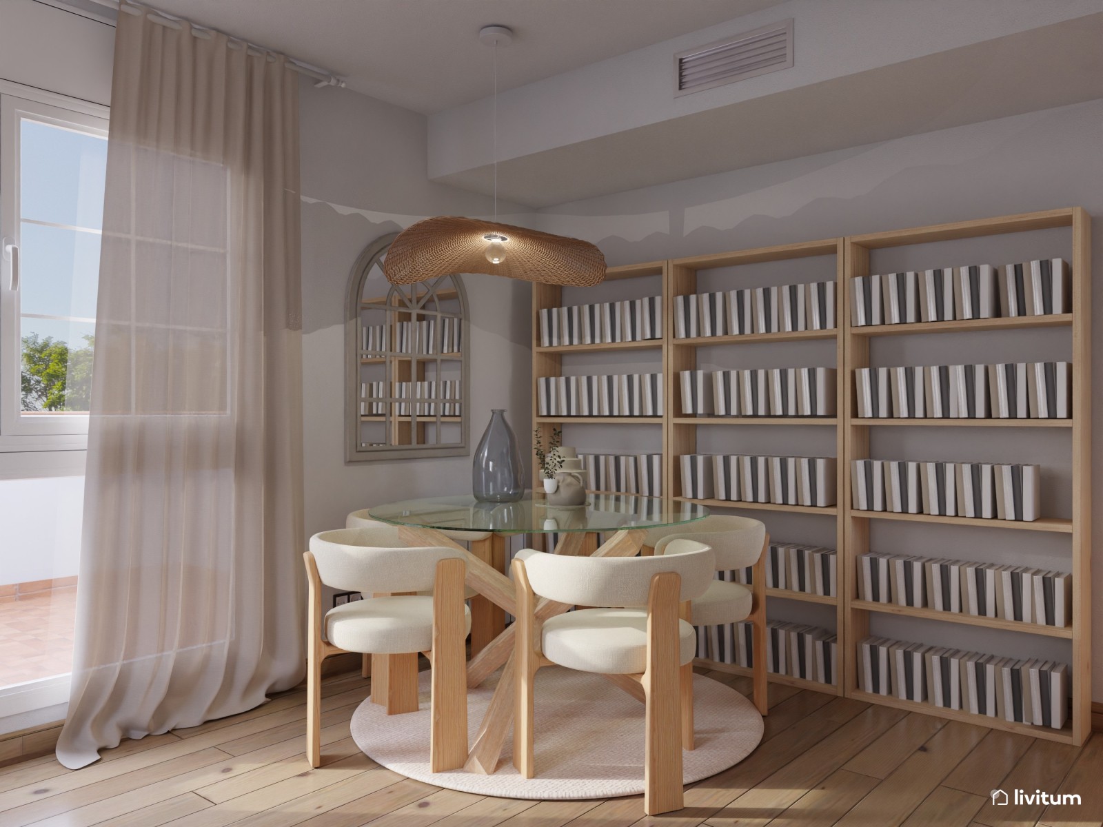 Pequeño y elegante salón comedor con muebles de diseño contemporáneo 