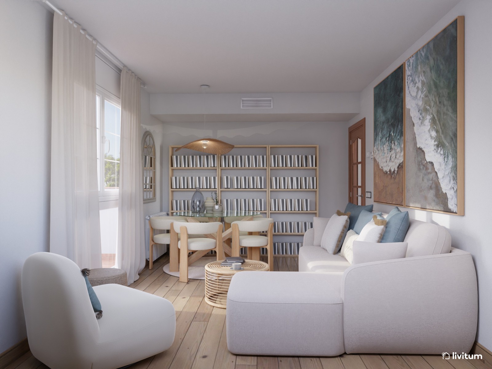Pequeño y elegante salón comedor con muebles de diseño contemporáneo 