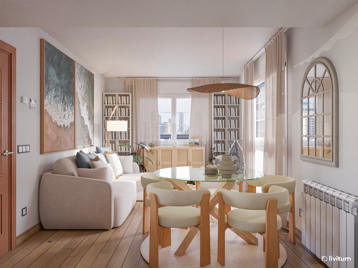 Pequeño y elegante salón comedor con muebles de diseño contemporáneo