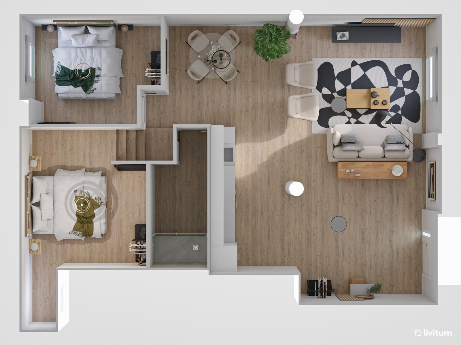 Piso turístico de diseño contemporáneo con texturas alistonadas