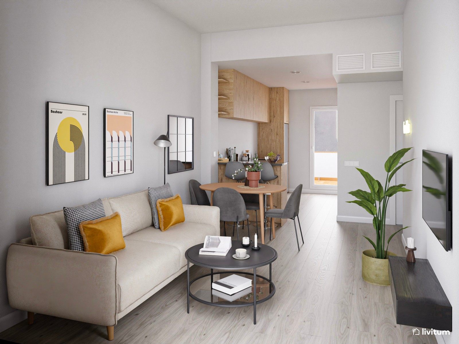  Piso turístico decorado en tonos neutros con acentos en naranja