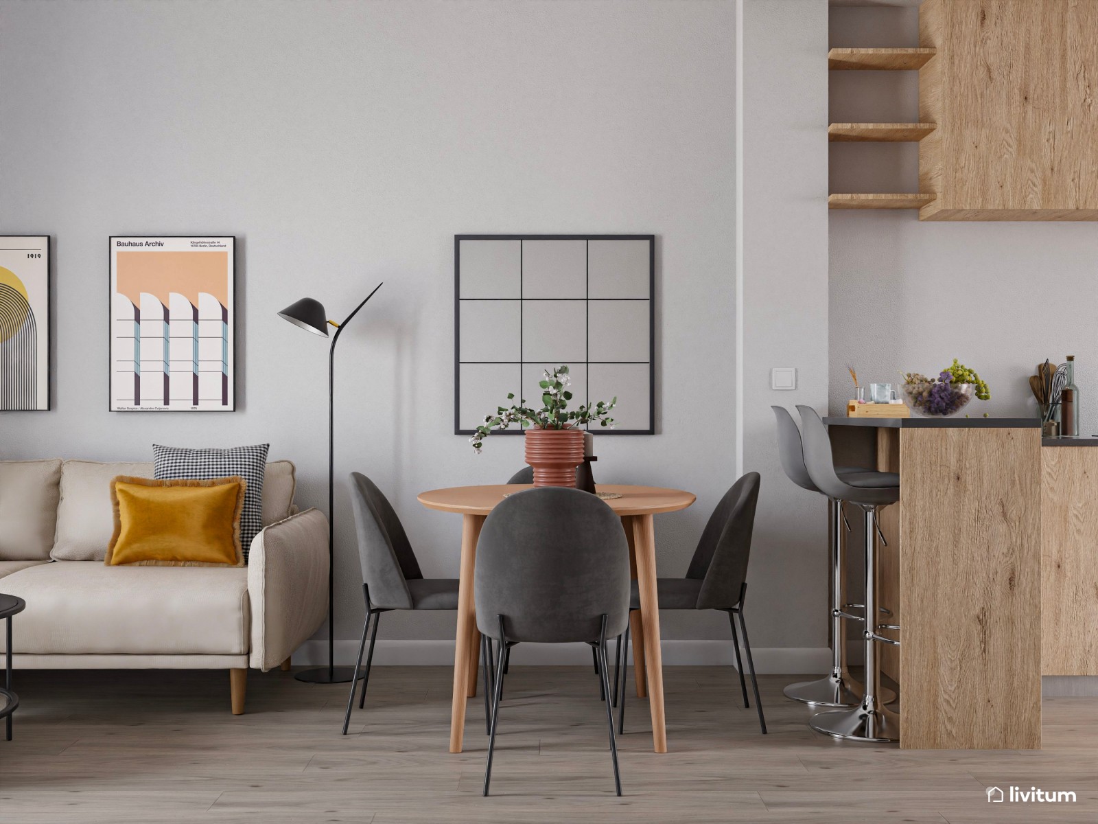  Piso turístico decorado en tonos neutros con acentos en naranja