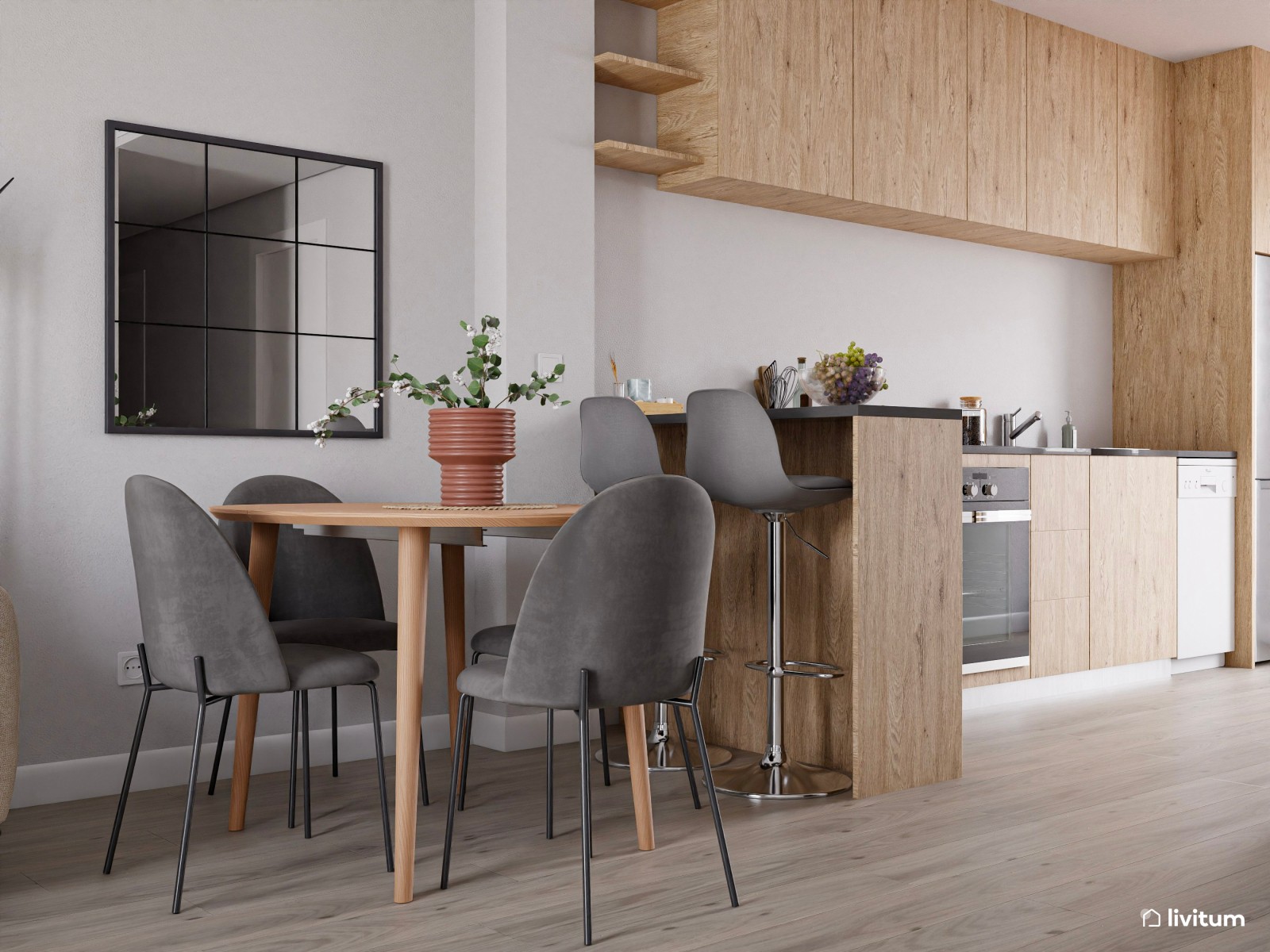  Piso turístico decorado en tonos neutros con acentos en naranja