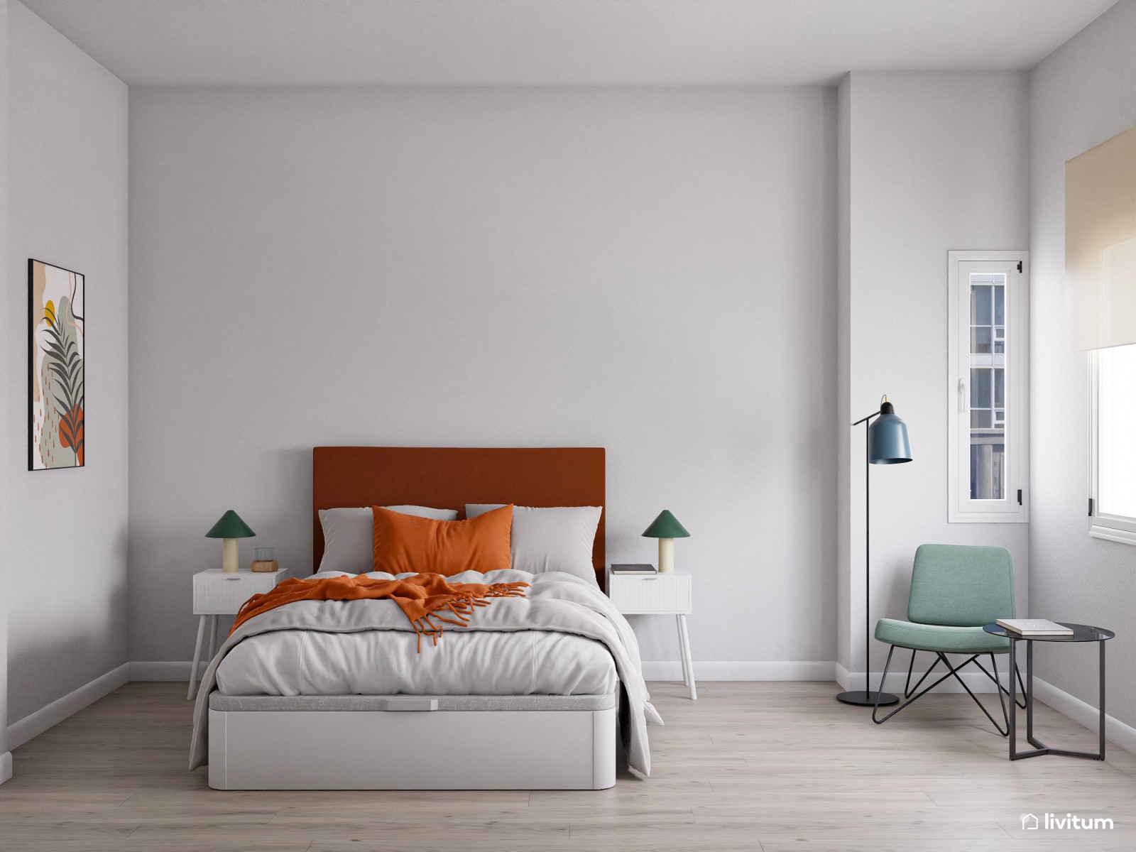  Piso turístico decorado en tonos neutros con acentos en naranja